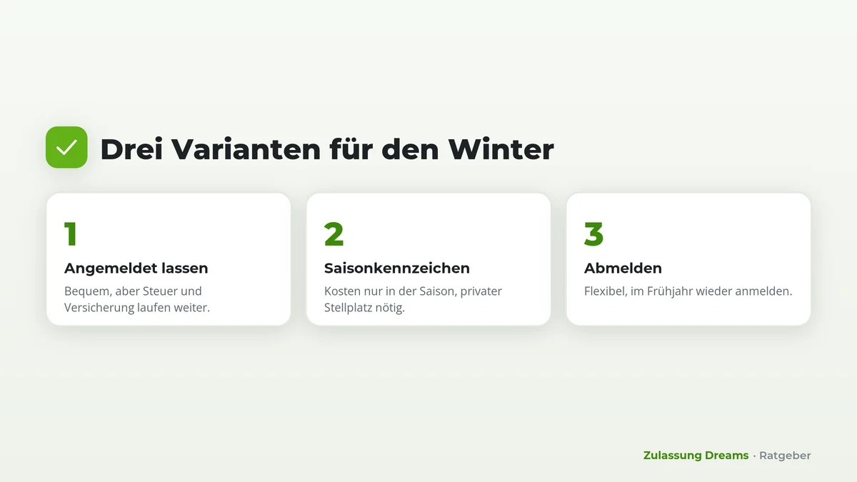 Drei Varianten für das Auto im Winter: angemeldet lassen, Saisonkennzeichen, abmelden